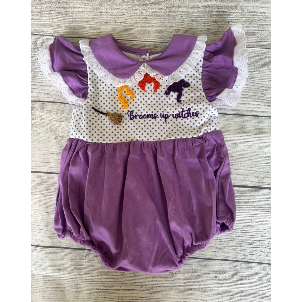 French Knot Halloween Broom Witch Bubble Outfit Sz 3 mo